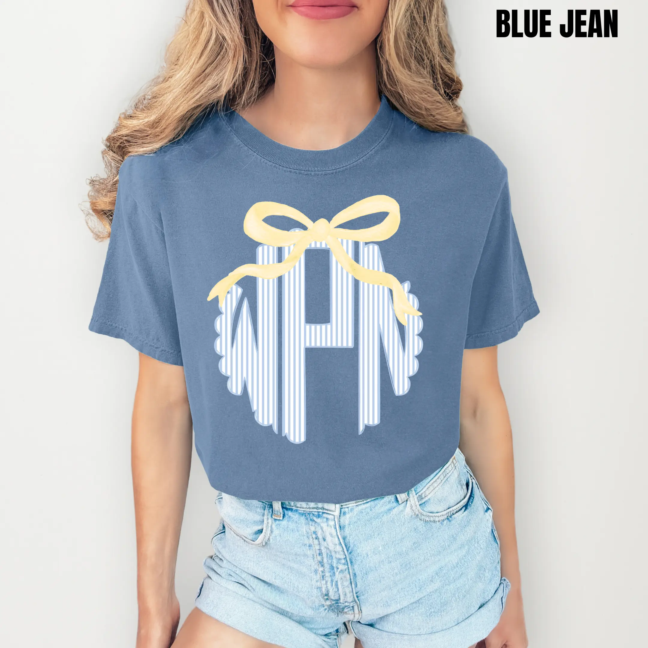 Seersucker Monogram Comfort Colors T-Shirt 'NLB'
