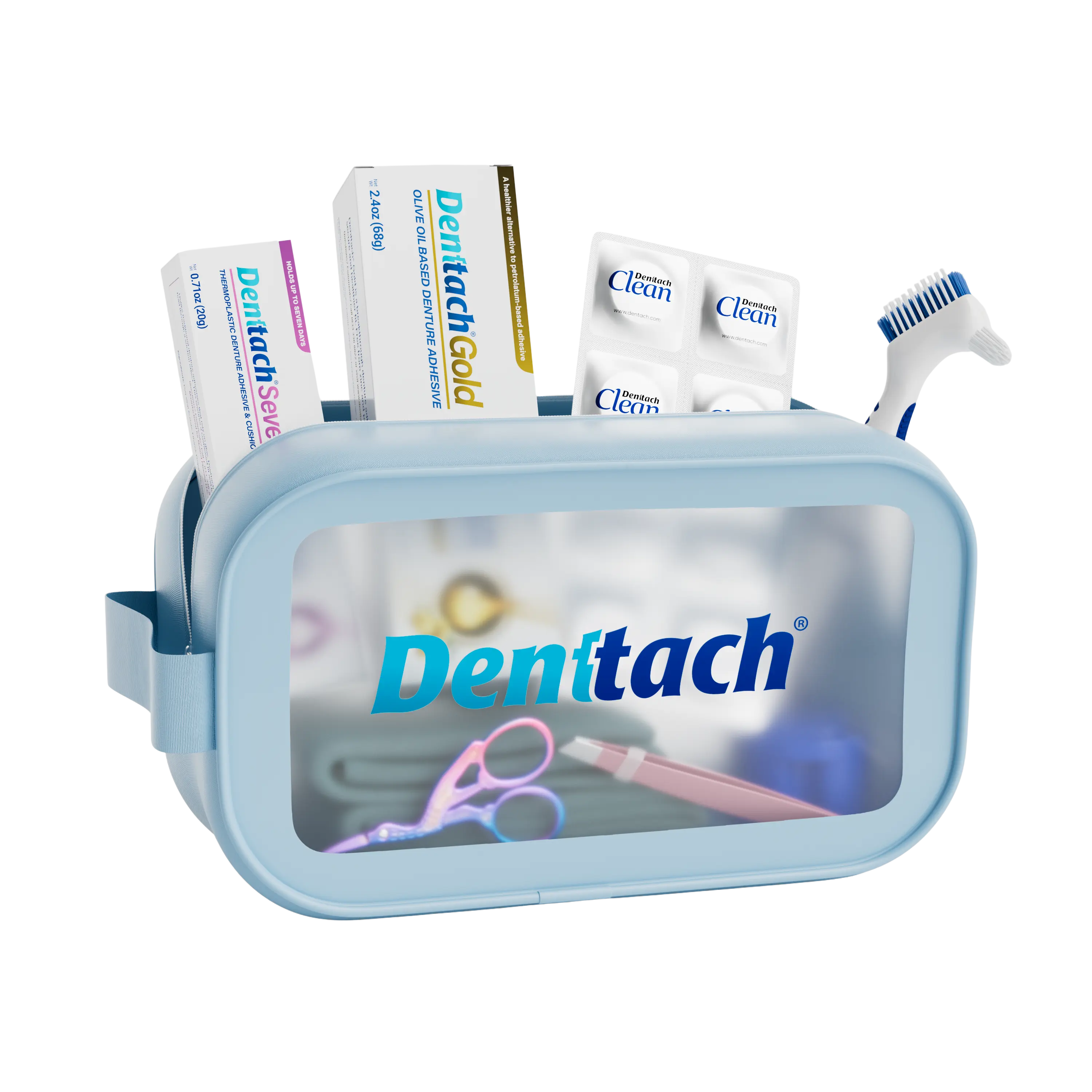 Denttach Starter Kit includes Denttach Seven Denttach Gold Denttach Clean Denture Brush Scissors Denture Case and more incredible value Oral Daily