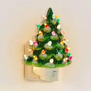 Ceramic Christmas Tree Night Light, 6-Inch Decor with Multicolor Bulbs & 360 °   Swivel Plug, On/Off Switch for Bedroom, Bathroom, Home Decor