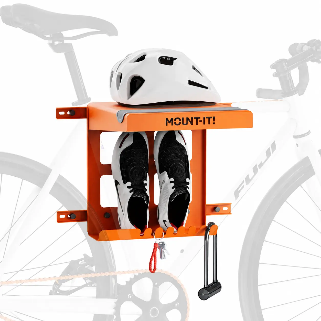 Mount-It! Bike Wall Mount, Wall Mounted Bike Rack with Storage Shelf & Hooks for Garage, Road Bike Hanger, Holds 33 lbs