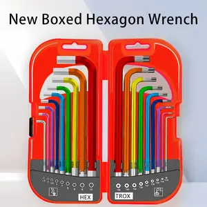 9pc/18pc Colorful Ball Head Wrench Set, Hex L-Type Wrenches with Extender, Multi-Size Hex Wrenches with Box Storage, Industrial Building Home Repair, Wrench Extension, Tool