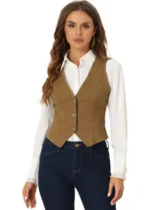 INSPIRE CHIC Denim Sleeveless V Neck Button Down Jean Waistcoat Vest