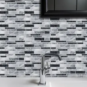 FLOLEOPA 48-Piece Peel-and-Stick Wall Decals Marble Tile Stickers Kitchen & Bathroom Splashback Panels Waterproof Oil-Resistant Heat-Resistant for Restaurant School Office Decor Htp-01