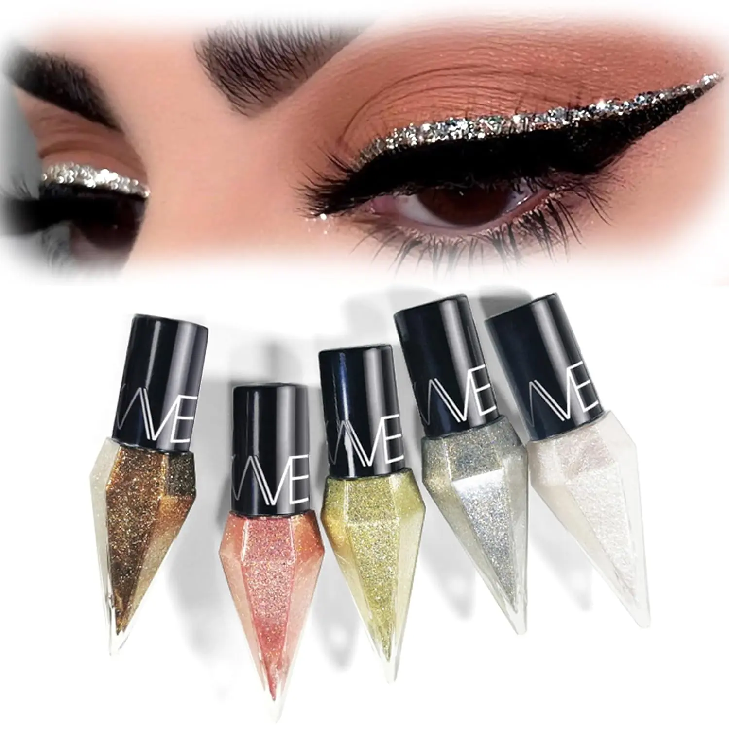 Glitter Liquid Eyeliner, Eyeliner Colorful Set, Shimmer Metallic Silver White, Gold Sparkling Eye Liner, Long Lasting Flare Eye Liner Liquid, Diamond Eye Makeup Set