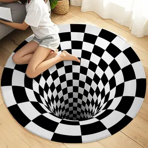 1pc 3D Optical Illusion Grid Print Round Rug, Home Decor Rug, Decorative Rug, Memory Cotton Material, Non-Slip Absorbent, Suitable for Living Room Bedroom Dining Room Bathroom