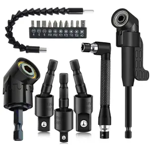 17-Piece Flexible Drill Bit Extension Set, Strong Magnetic Holder, 105° & 360° Right Angle Adapters, Rotating Screwdriver Bits, Tool Accessories