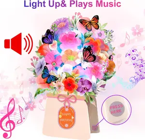 3D Heartfelt Birthday Card, Light and Music Birthday Card, Vibrant Floral and Butterfly Nature Theme, Pop-Up Design, Perfect for Partners, Mothers, Fathers (Birthdays, Get Well, Thank You, Anniversaries) Holiday Cards—No One Can Resist This Surprise Gift