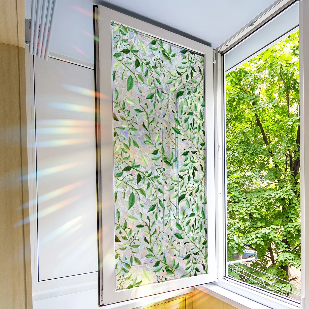 A creative vine leaf spring colorful sunlight static sticker window sticker decorative stickers (45*100cm) for glass window decoration (XC16001-YJ) Stickers Decor Window Decorations Supplies