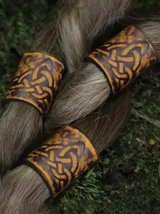 3PCS Celtic Beastie PU Leather Viking Hair/Beard Bead Medieval Cosplay Props