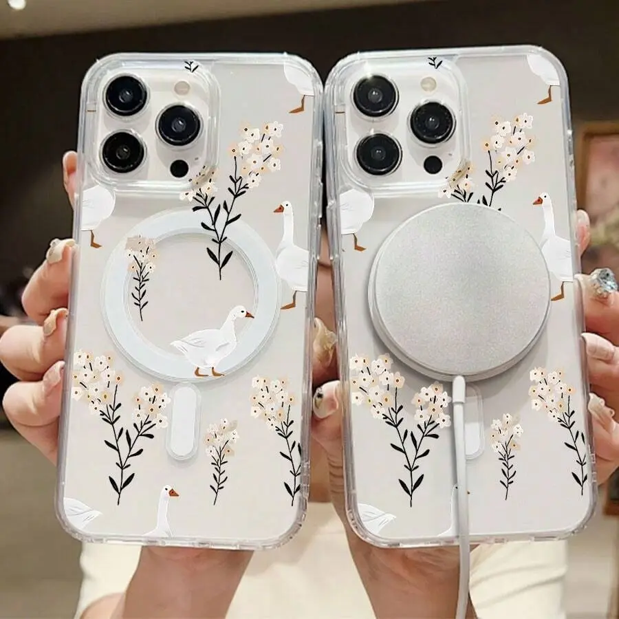 Goose-Shaped TPU Smartphone Protection Cover, Floral Decor Casing, Handheld Accessory, Compatible with iPhone 17,16,16E,15,14,13,12,11,X,XS,XSMAX, Ideal Birthday Gift for Friends, summerwins Mobile Phone Accessory