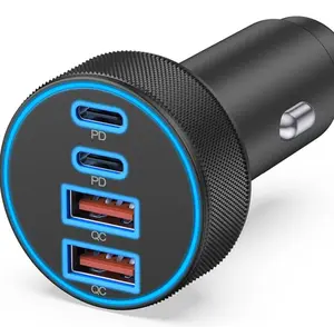 USB C Car Charger 4-Port 90W Super Fast Adapter Dual 45W USBC & USB-A Multiport Car Phone Charger Accessories for iPhone iPad Samsung Galaxy Android Tablets Laptops
