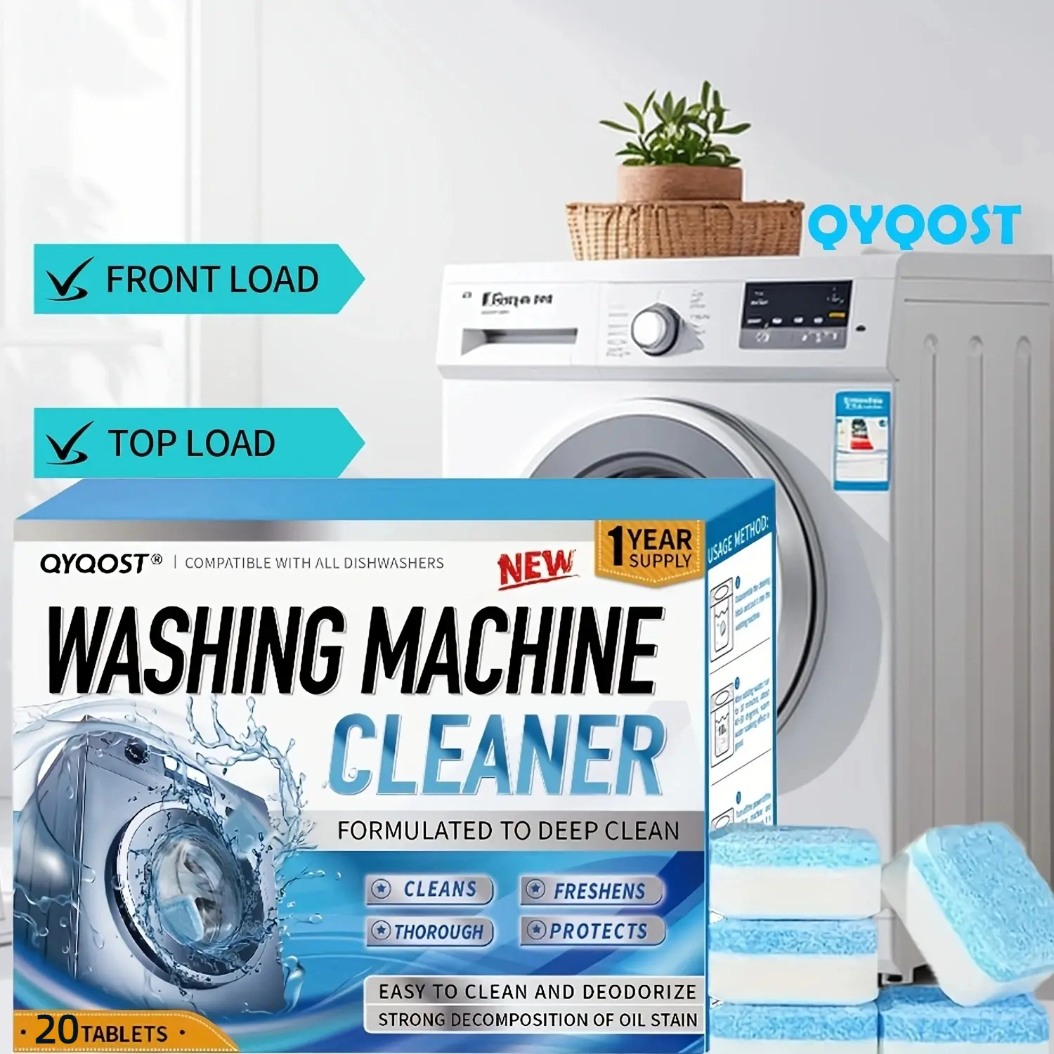 8/20pcs Washing Machine Cleaner Tablets, Washer Tablets for Front Load, Top Load & HE Washers, Multi-Use as Dishwasher Cleaner & Deodorizer Tablets