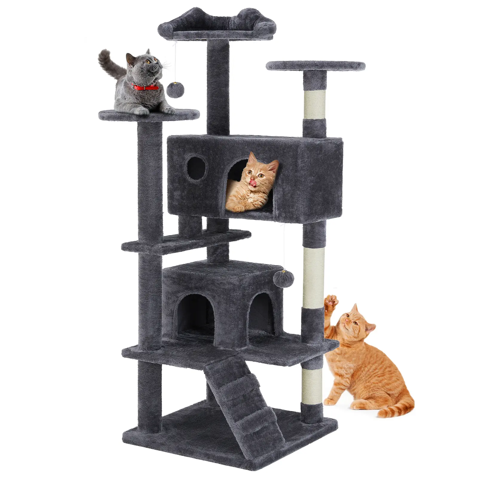 Sweetcrispy 54in Tall Cat Tree Tower for Indoor Cats - Multi-Level Space-Saving Pet Furniture with Natural Sisal Scratcher, Vertical Scratching Post, Plush Fabric Toy, Climbing Ladder