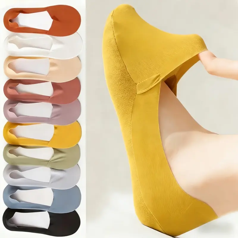 Women's Low Cut Socks 10-Pair Pack, Minimalist Breathable Cotton Seamless Liners with Anti-Slip Grip, Anti-Chafing for Flats, Breathable Cotton Low Cut Socks, Day, Moisture-Wick, Ankle Low Cut Socks Casual Fabric
