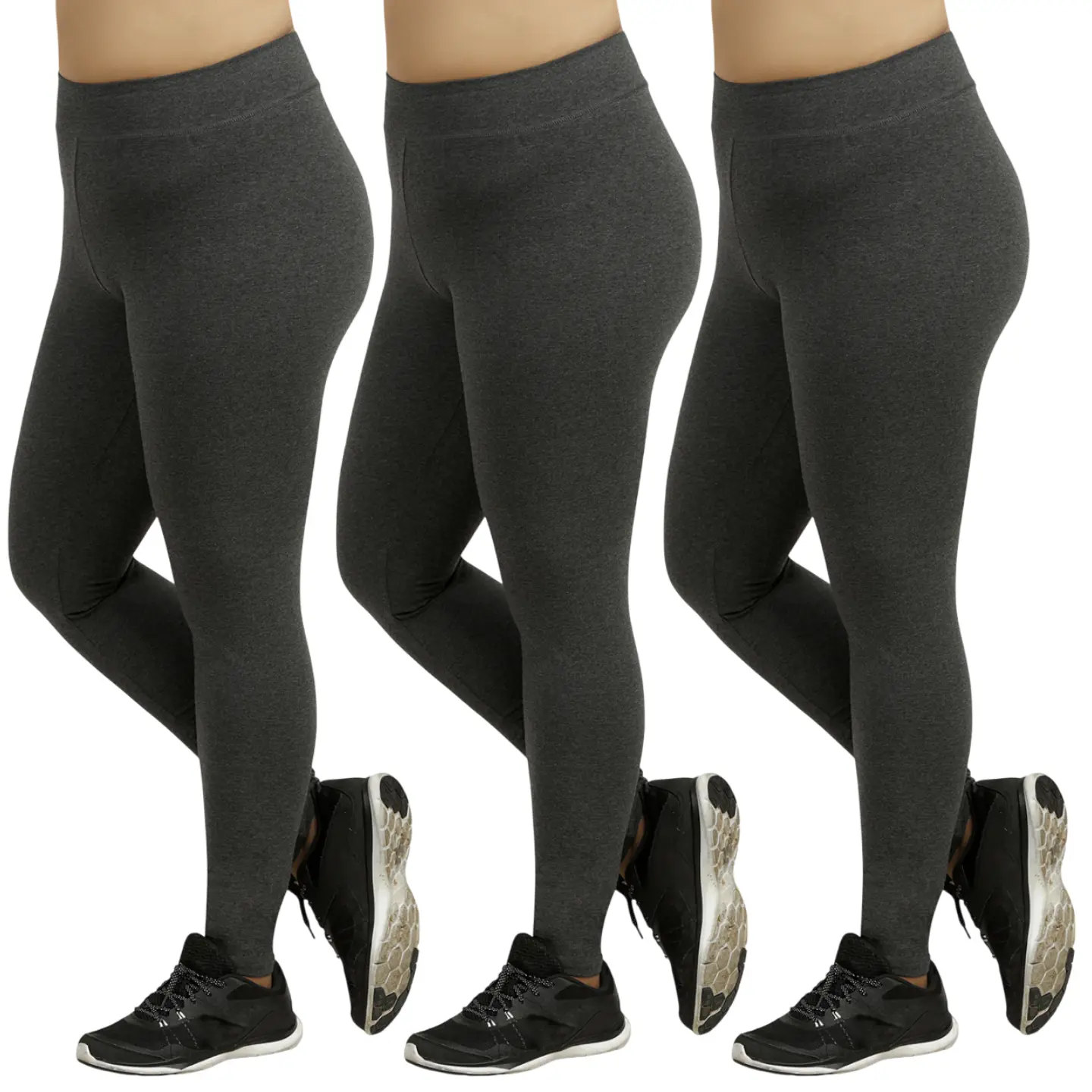 3 Pack Women's Premium Cotton Leggings Plus Size Full Length High Wide Waistband S-3XL High Waisted Leggings Ankle No See-Through Workout Yoga Pants Tummy Control