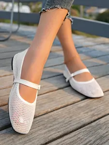 Comfortable Square Toe Mesh Flat Shoes with Strap Design, Versatile Casual Flats for Daily Wear, Ideal Work and Commute Shoes