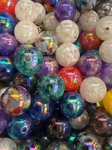 B77- (10PCS) 15mm Mixed Color 3D Confetti inside UVAB Round Acrylic Beads For DIY