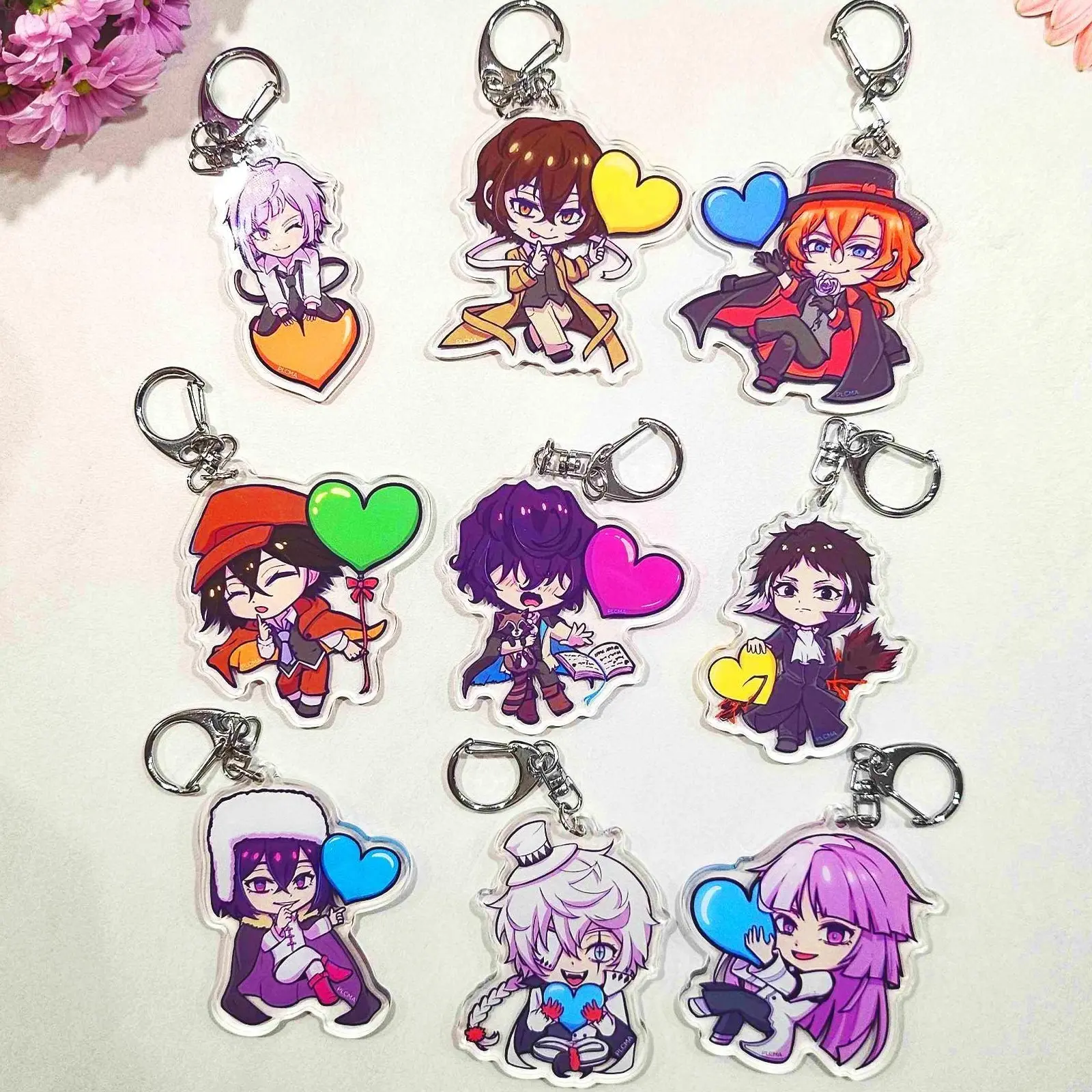 BSD Keychains - Dazai, Chuuya, Ranpo, Fyodor, Nikolai, Sigma, Poe, Akutagawa, Atsushi - Bungo Stray Dogs Acrylic Charms - Kawaii Keyrings Birthday Gifts – Cute Acrylic Keychain Charms, Perfect Gift for Fans & Collectors