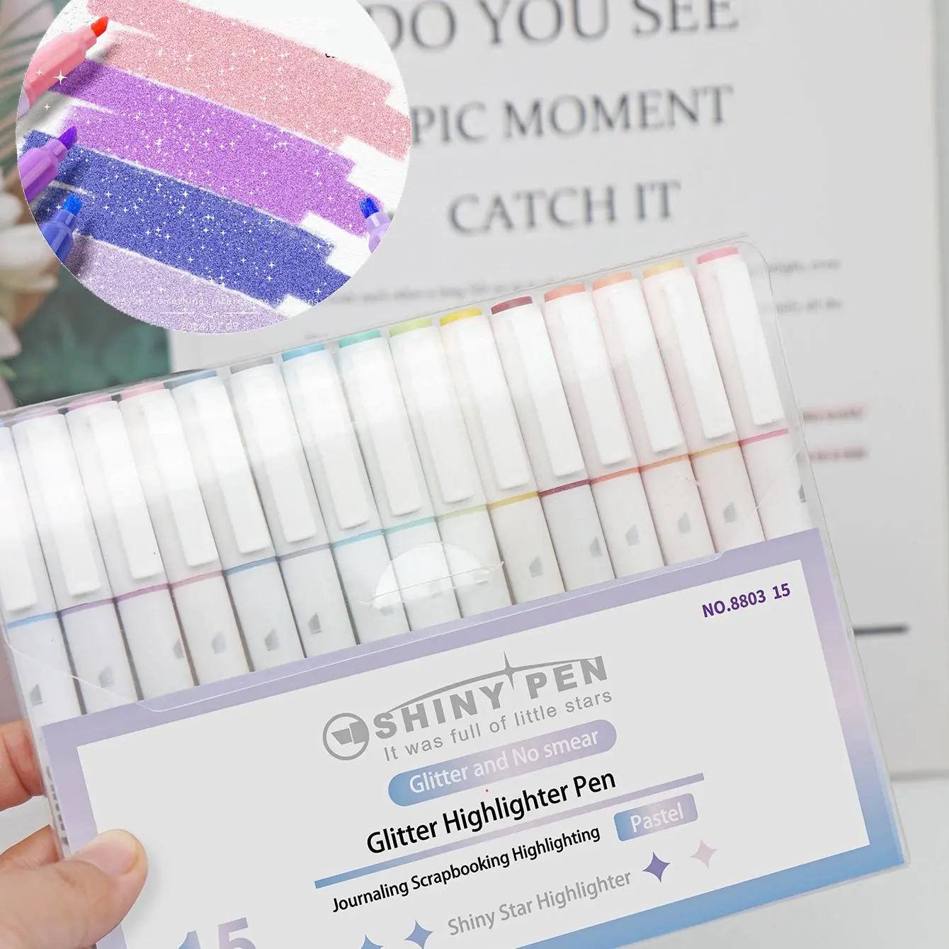 Glitter Highlighter Marker Pen, 15pcs Colorful Shimmering Highlighters Marker Pen, Art Shimmer Marker Pen for Journaling, Painting, Scrapbooking, Art Markers Pen, Coloring Supplies, Aesthetic Pens