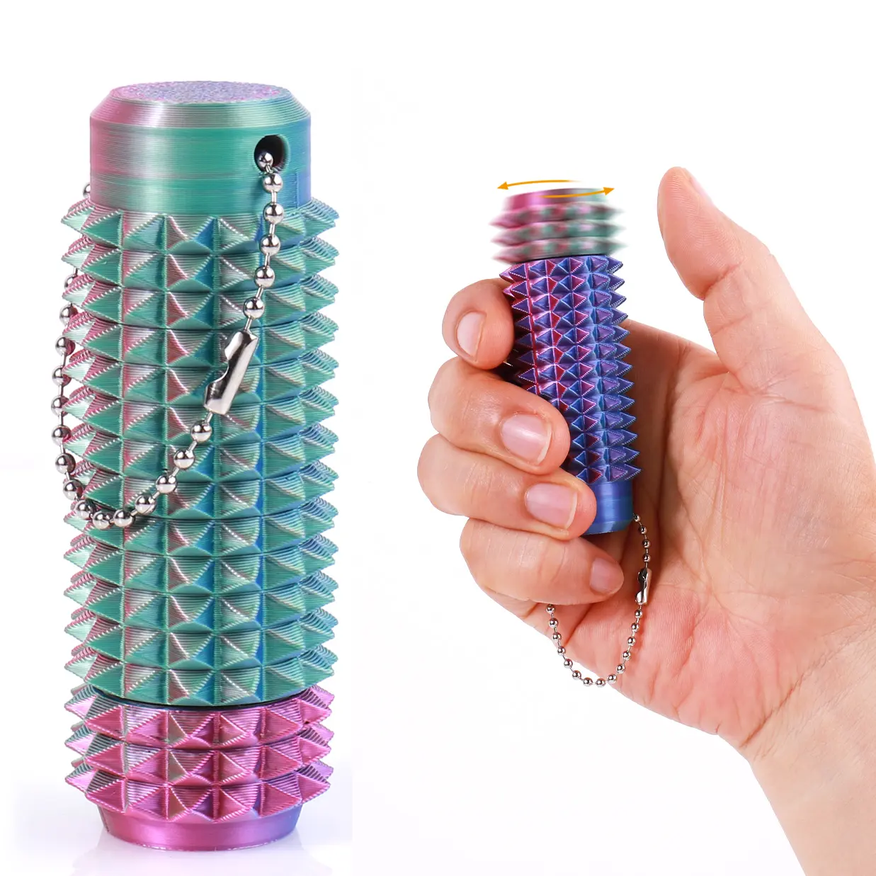 3D Printed Spiky Grippie Fidget Toy - Mini Travel Pocket Anxiety Aid, Sensory Friendly Rotatable Key Pendant Keychain for ADHD, Age 9+ Stress Relief Novelty Gift for Friends