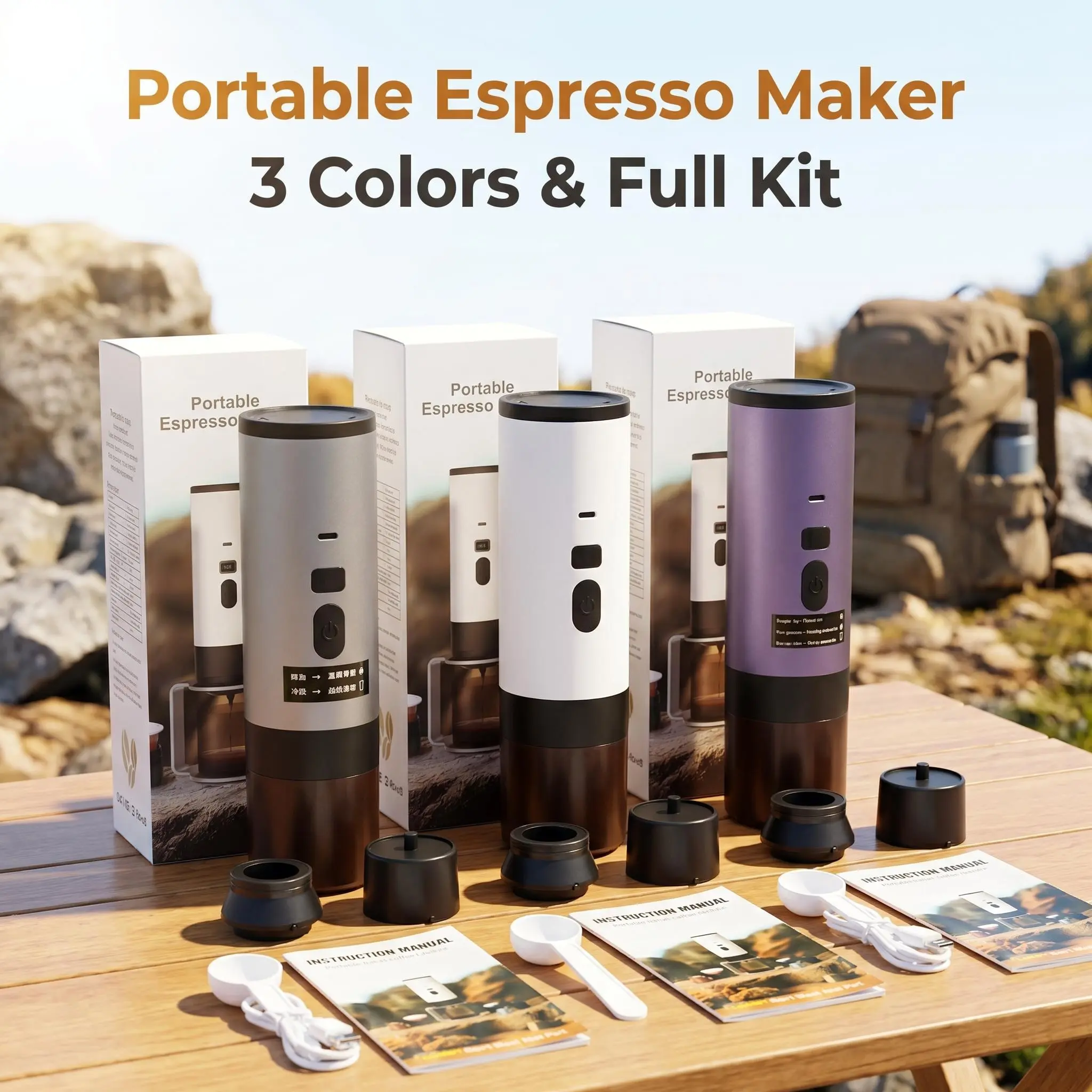 3-in-1 Fully Automatic Countertop Portable Electric Coffee Machine, 1-Button Espresso Extraction for Beginners, Rechargeable 5V 120ml Mini Brewer, Ideal for Camping & Business Trips