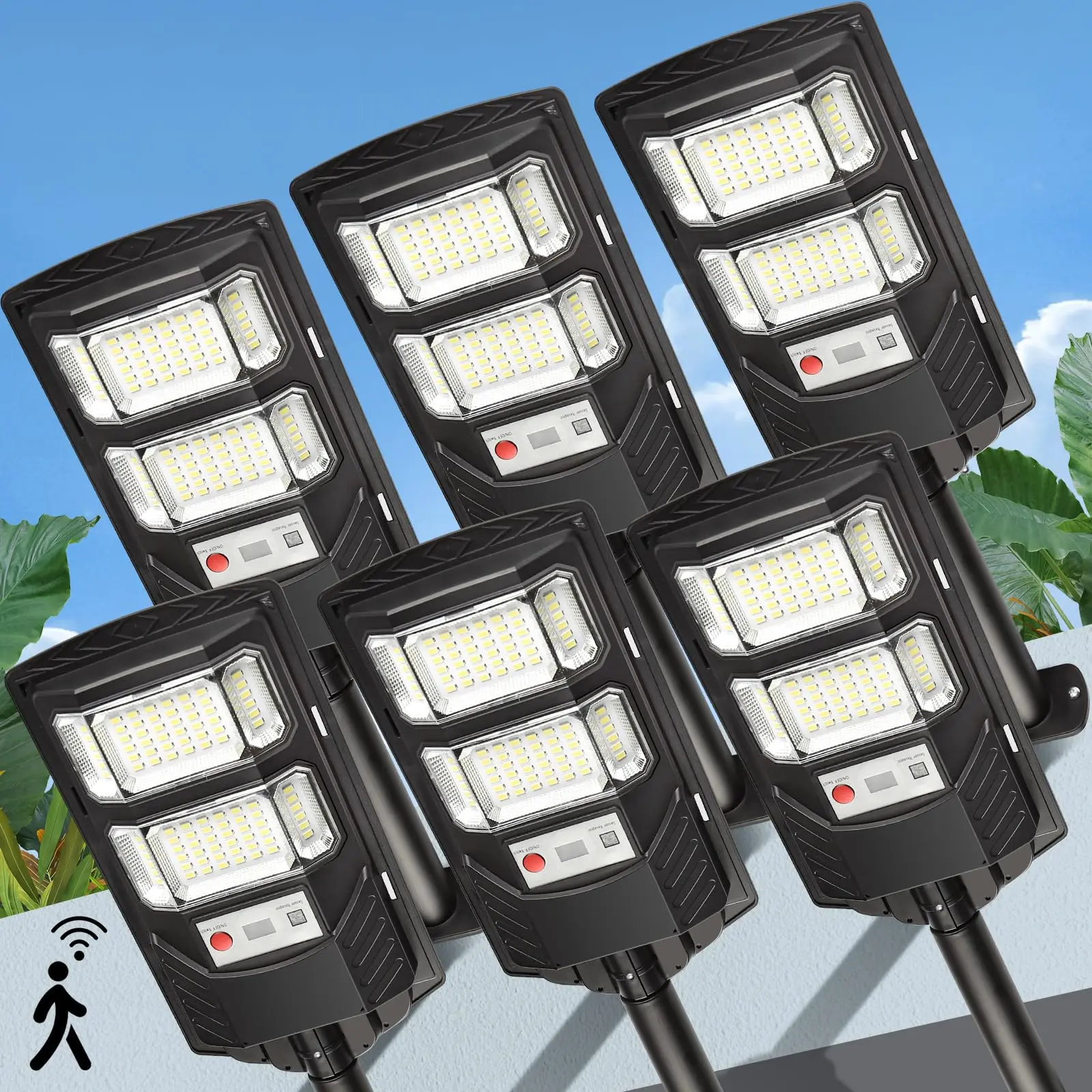 GMOX 6-Pack 10000LM Solar Illuminated Waterproof Street Lights - Remote Control, ABS, Motion Sensor Outdoor Security Lights for Barbecue Area, Parking Lot, Waterproof Street Light