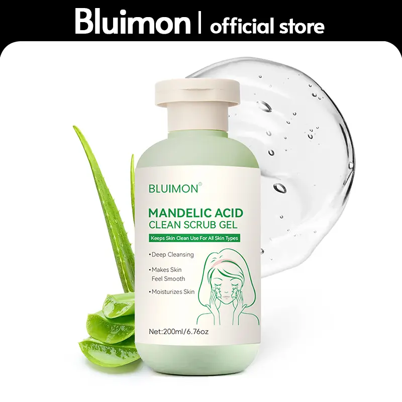 Bluimon Mandelic Acid Clean Scrub Gel - Gentle Exfoliating Facial Cleanser for All Skin Types, Deep Cleansing & Moisturizing, 200ml - Blackheads Remover