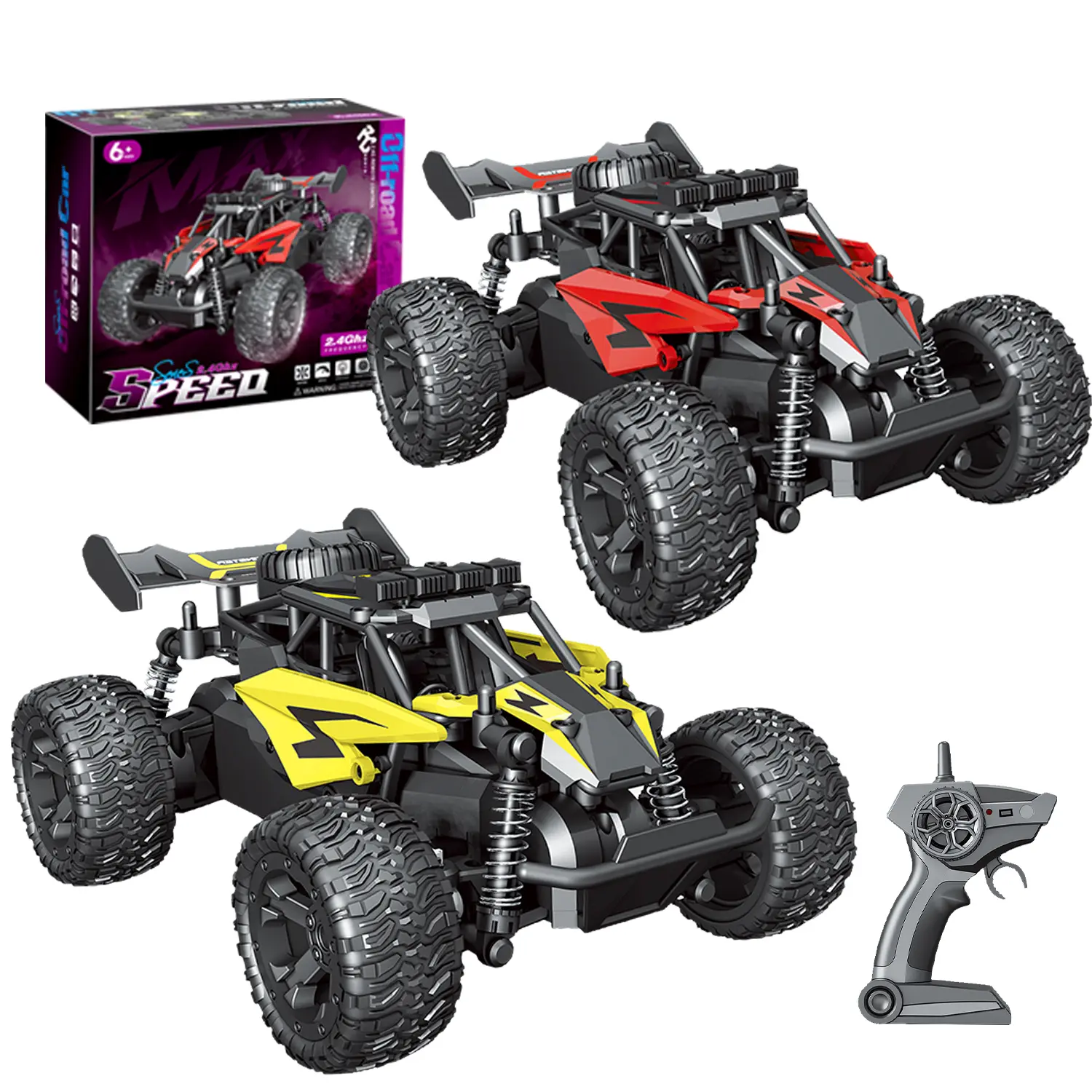 1:18 Scale RC Electric Monster Truck for Kids, 2.4GHz 20km/h High-Speed, Dual 1000mAh Rechargeable Batteries, All-Terrain Tires, Shock System, 2 Colors, Ideal Gift for Boys Aged 3+, Two Colors