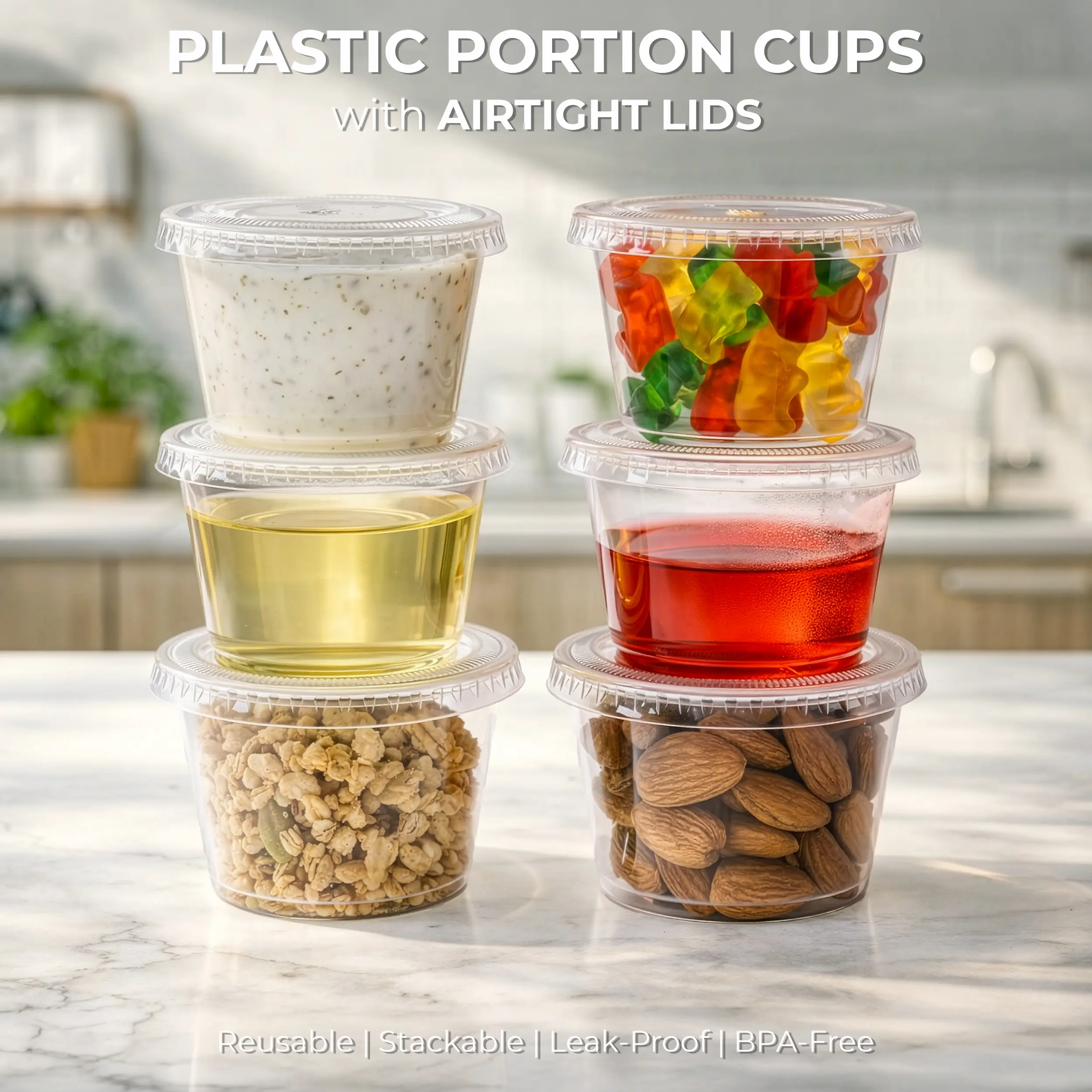 FRESHWARE 1 oz Round Plastic Portion Cups with Lids - 100 Pcs, Leakproof Eco-Friendly Disposable Kitchen Containers, Ideal for Sauces, Birthday & Anniversary Events, Home & Business Use, Ceremony