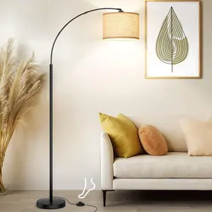 79'' Arc Floor Lamps for Living Room, Modern Standing Lamp with Adjustable Hanging Drum Shade, Black Tall Pole Lamp with Weighted Base & Edison E26 Socket, Corner Light for Reading Bedroom Office