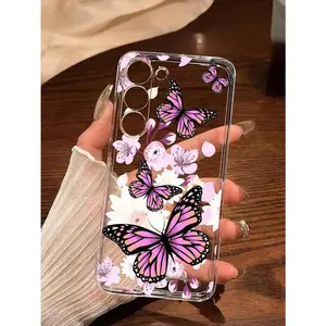 1pc Peach Blossom Purple Butterfly Soft Phone Case, Compatible With Samsung Galaxy Series A54/A53/A52(A52S Compatible)/A34(5G)A32(5G)/A14(5G)/A13 5G/A04S/S21/S21U/S22/S22U/S23/S23+/S23U And S24 Series A15/A35(5G)/A55(5G)/A25(5G)
