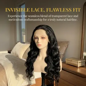 30 Inch Long Body Wave Lace Front Wig with Natural Hairline Pre-Plucked Black Wig