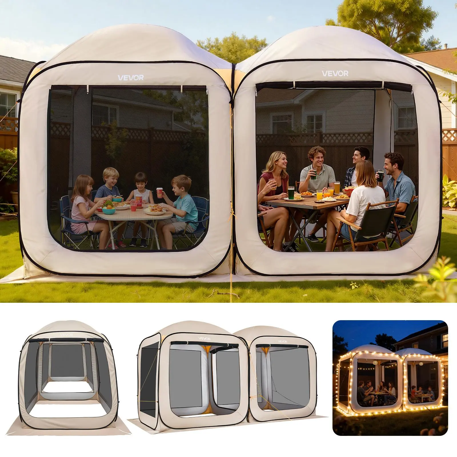 【summerfinds】VEVOR Screen House Tent, 12 x 6 ft, 2 in 1 Pop Up Screen Tent, Portable Screened in Canopy with Carry Bag, Netting Sides, Ground Stakes, for Garden, Patio, Backyard, and Outdoor Activities, Beige