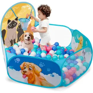 Cat & Dog Kids Ball Pit for Toddler 38in with Basketball Hoop Foldable Pop-Up Baby Ball Pool for Girls Boys Indoor & Outdoor Game Plyahouse Tent Balls NOT Included Portable Playpen Playpen Fence