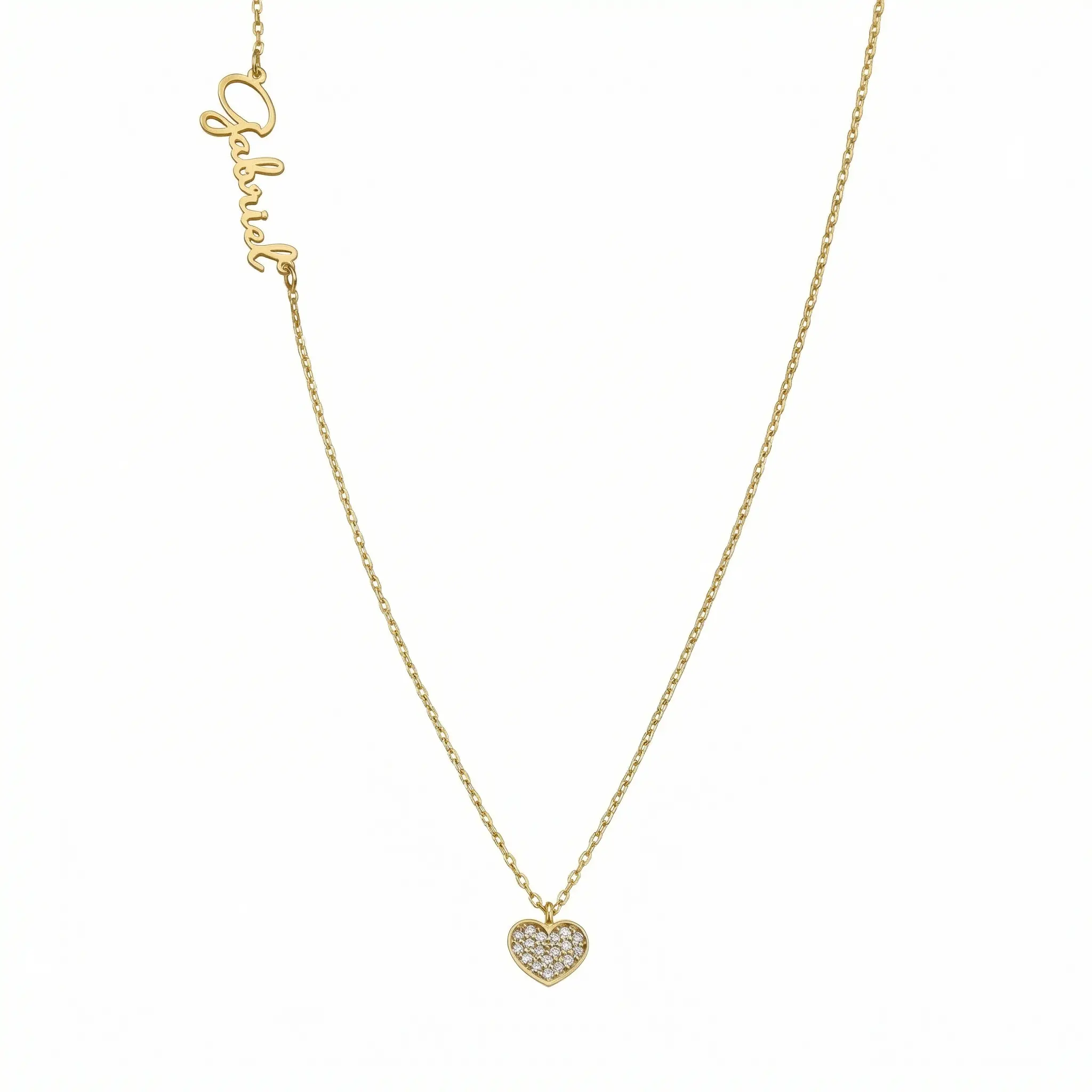 Name Necklace with Heart Pendant – Solid 925 Sterling Silver, Thick Real 18K Gold Plating – love necklace, personalized jewelry, custom jewelry, bridesmaid gift, monogram present – Gift for Her, Mom & Best Friend, Mother's Day, Anniversary & Birthday