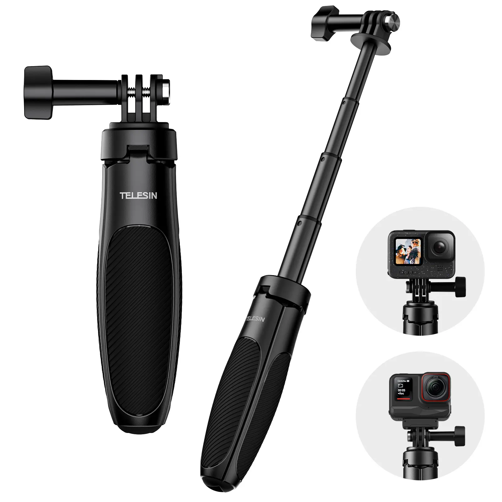 TELESIN 40cm/15.75'' Selfie Stick Tripod, Quick Release Portable Vlog Camera Selfie Stick Handle Grip Monopod for GoPro 13 12 11 10 Max/Insta360 X5/AKASO/DJI Osmo Action 6 5 pro Osmo Nano Accessories