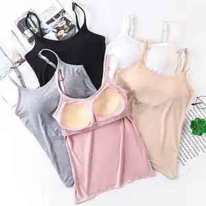 Ladies' 5-piece set with padded support, seamless built-in bra vest, adjustable layered shoulder straps, breathable, short sleeveless, thin shoulder strap close-fitting design, minimalist style basic comfortable women's sportswear, summer beachwear