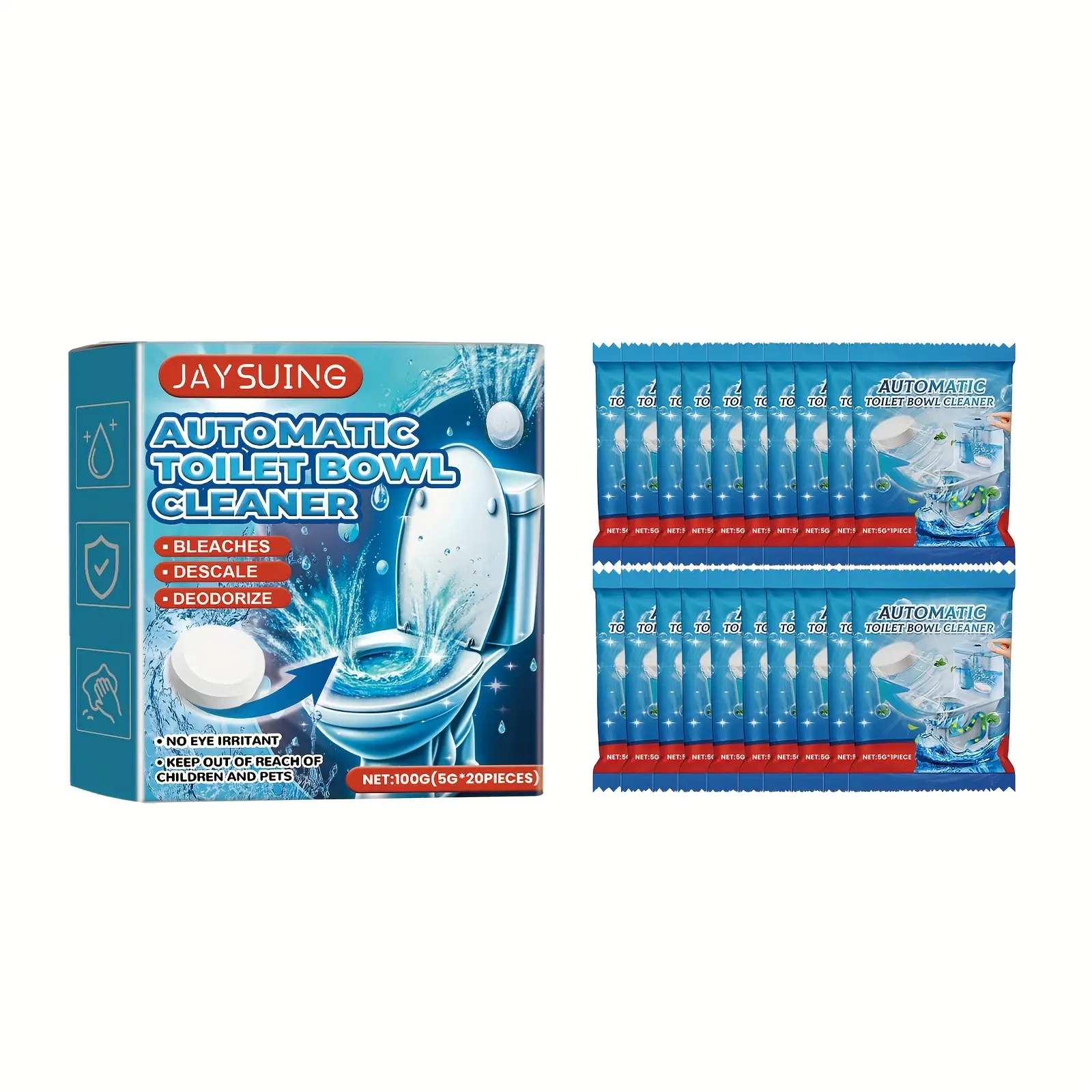 Toilet Bowl Cleaner Tablets 20 PACK, Automatic Toilet Bowl Cleaners with Bleach for Deodorizing and Descaling, Bathroom Cleaner Against Tough Stains