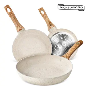 MICHELANGELO Granite Frying Pans Nonstick, Non Stick Frying Pan Set of 3, 8 Inch, 9.5 Inch and 11 Inch Nonstick Pan Set with Anti-Scald Handle cookware
