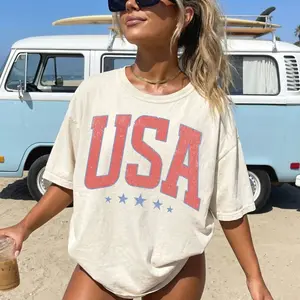 Comfort Colors Retro America 4th Of July Shirt Preppy Fourth of July Tshirt Trendy Oversized USA Tee Aesthetic Patriotic Shirt