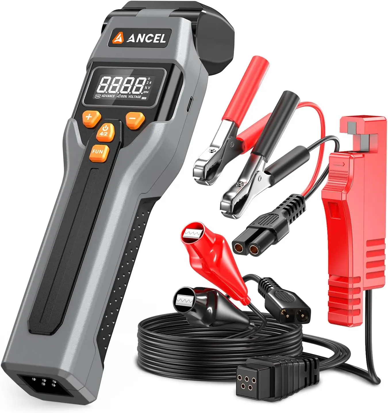 ANCEL LT70 Digital Rechargeable LED Timing Light - Automotive Diagnostic Tool with LED Illumination, Inductive Pickup, Multi-Function Testing (RPM, Advance, Dwell, Voltage) for 9-16V 2 & 4-Stroke Gas Engines, No, Motorcycles, Tractors, Abs Housing
