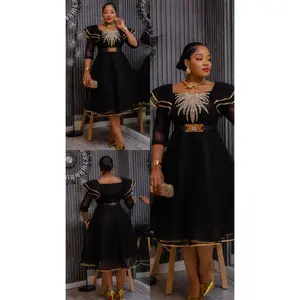 Black Rhinestone-Embellished Twirl Skater Midi Dress: Wedding Guest Outfit Birthday Party Cocktail Dinner