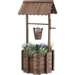 Amopatio Greenish Spring Large Wooden Wishing Well, Rustic Garden Decor Outdoor Planter for Yard & Patio, Flower Well Cover with Adjustable Hanging Bucket