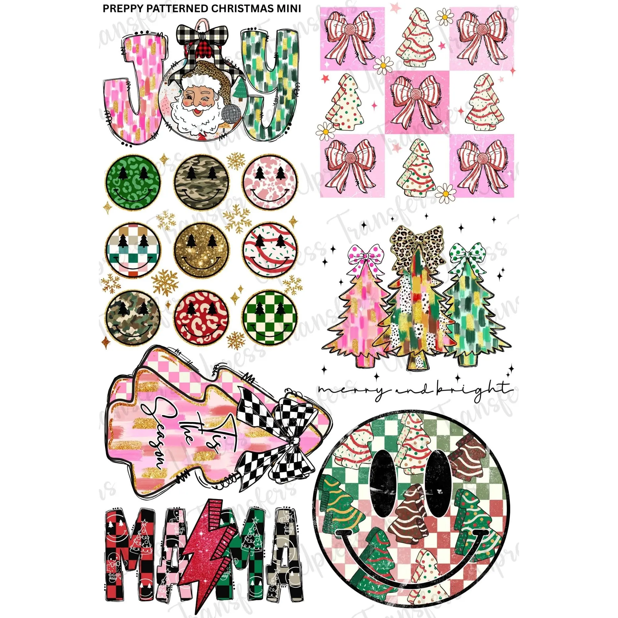Preppy Patterned Christmas Mini DTF Transfer Gang Sheet 24.5" x 36" Direct To Film for DIY Enthusiasts Vibrant Custom Options Cozy Handmade Aesthetic
