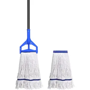 Loop-End String Mop-Heavy Duty Commercial & Industrial Mop With 2 Extra Replacement Mop Heads, 59 In Cotton Wet Mop For Floor Cleaning