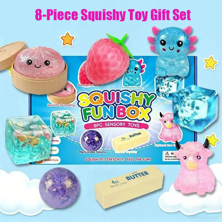 8-Piece Set Squishy Box, Malt Sugar Stress Relief Fidget Toys, Sensory Bundle, Creative Slow-Return Squishy, Party Gift, 8 Different Styles