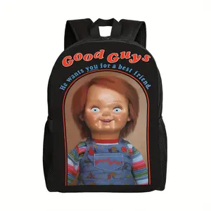 1pc Chucky Backpack - Horror Movie Fan Gift with "Good Guys" Text, Lightweight Large Capacity School Bag, Adjustable Shoulder Straps, Zipper Closure - for College, Travel, Halloween Costume - Men & Women, Travel Luggage Accessory, Casual Daypack