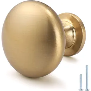 12 Pack Aged Brass Cabinet Knobs - Solid Warm Gold Antique Brass Drawer Knobs, Champagne Bronze Kitchen Cabinet Hardware, Diameter 1-1/5"