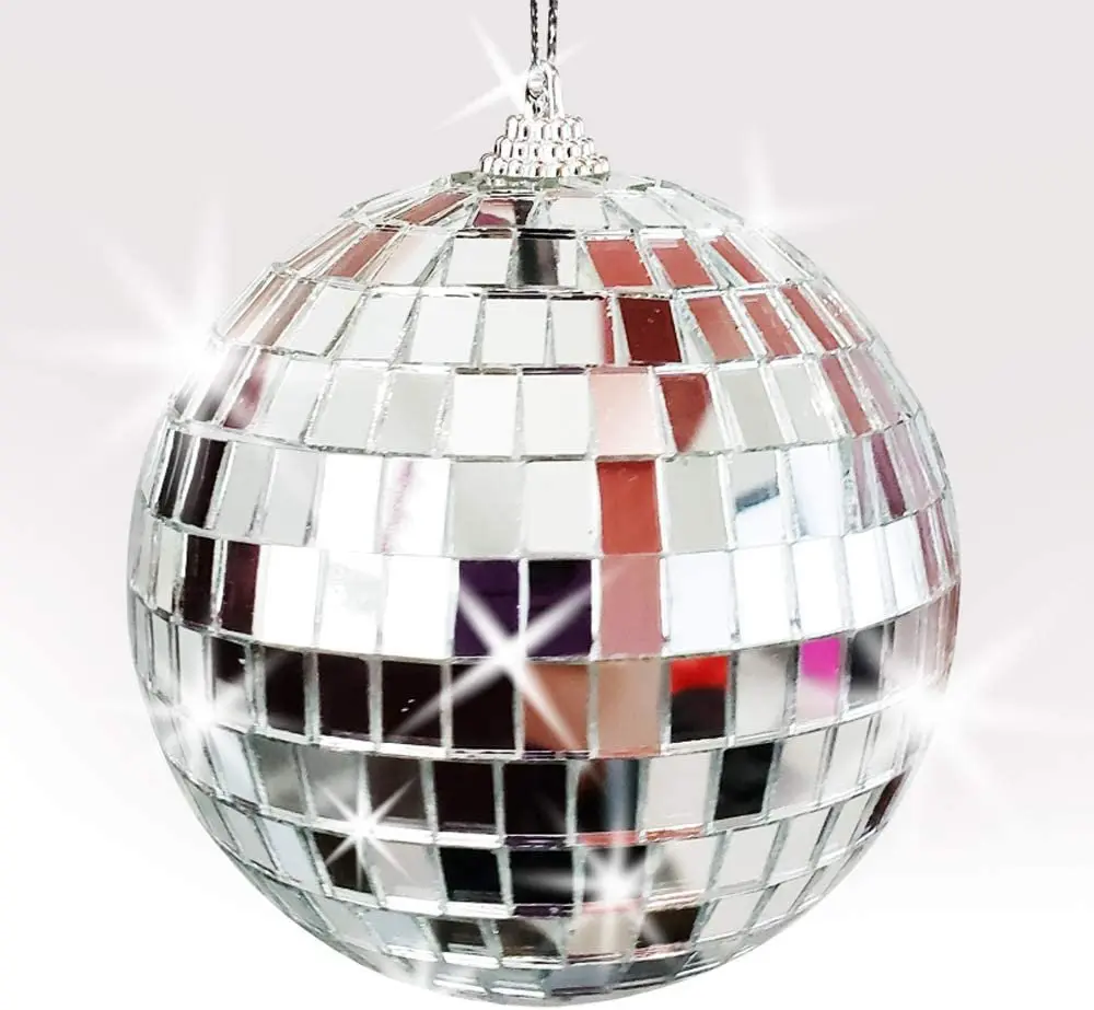 4" Mirror Disco Ball - Silver Disco Ball with Hanging String for Parties, Birthdays, and Weddings - 90’s Disco Party Decorations and Supplies, Ceiling Décor Disco Accessories