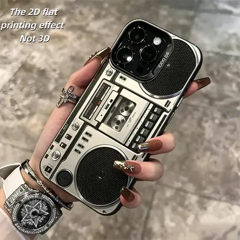 Chic Retro Metal Radio-Patterned 2D Sticker Printing TPU Cellphone Shell, Protective Cover for iPhone 7 Plus/8 Plus/XR/16E/17E/17ax, Stylish Youth-Focused Holiday Gift